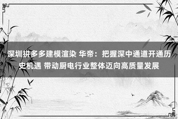 深圳拼多多建模渲染 华帝：把握深中通道开通历史机遇 带动厨电行业整体迈向高质量发展