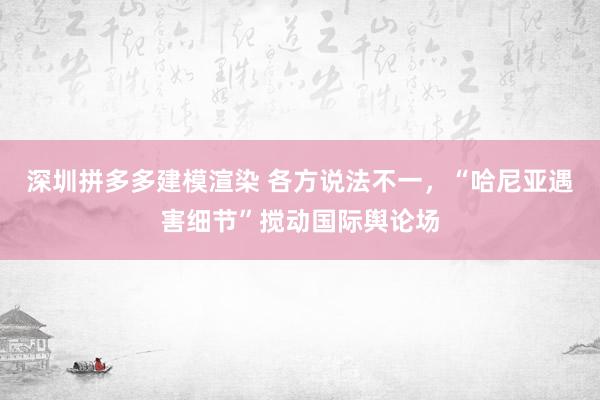 深圳拼多多建模渲染 各方说法不一，“哈尼亚遇害细节”搅动国际舆论场